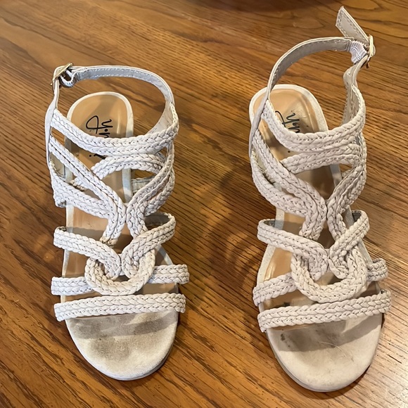 Brand is Y-Not, Platform wedge, size 7, color-tan. - Picture 2 of 2